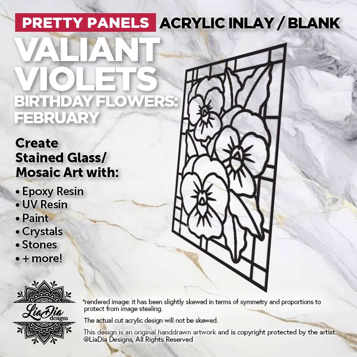 Birthday Flowers - February - Valiant Violets - 7" Black Acrylic Silhouette for Glass Paints or Resin Art