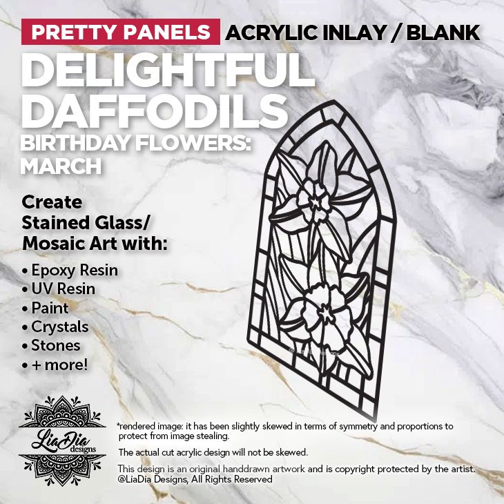 Pretty Panels -Delightful Daffodils - 7" Black Acrylic Silhouette for Glass Paints or Resin Art