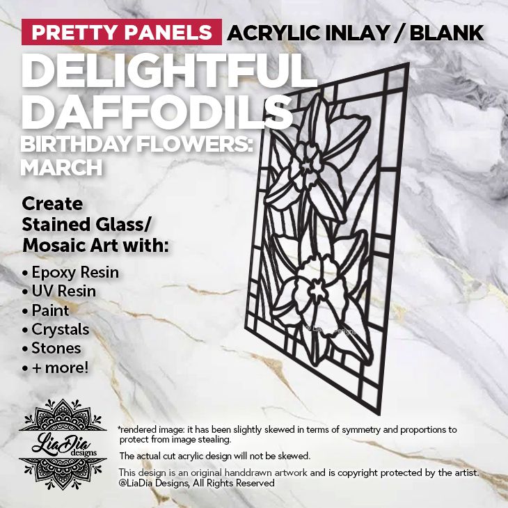 Birthday Flowers - March - Delightful Daffodils - 7" Black Acrylic Silhouette for Glass Paints or Resin Art