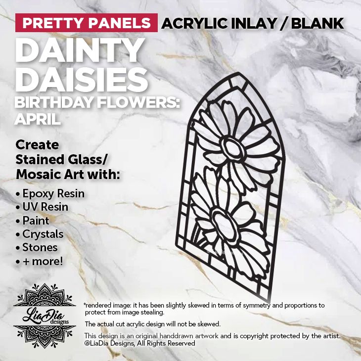Pretty Panels -Dainty Daisies - 7" Black Acrylic Silhouette for Glass Paints or Resin Art