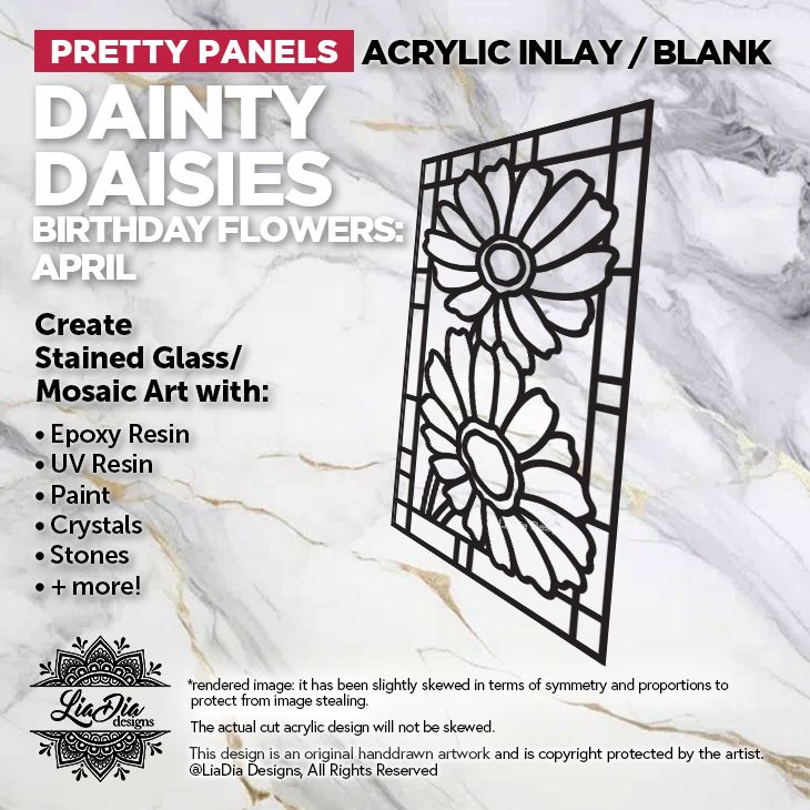 Birthday Flowers - April - Dainty Daisies - 7" Black Acrylic Silhouette for Glass Paints or Resin Art