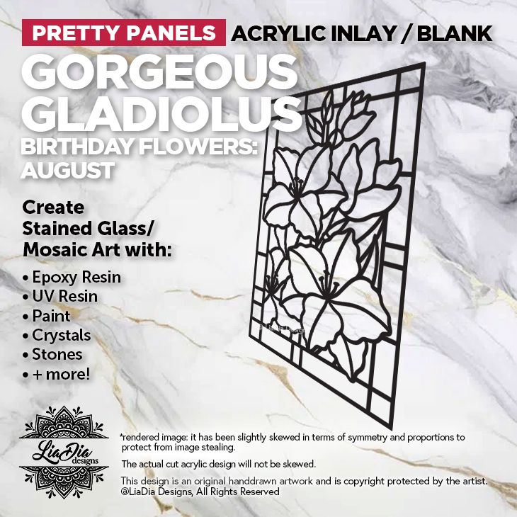 Birthday Flowers - August - Gorgeous Gladiolus - 7" Black Acrylic Silhouette for Glass Paints or Resin Art