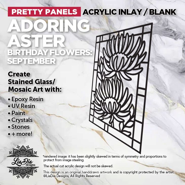 Birthday Flowers - September - Adoring Aster - 7" Black Acrylic Silhouette for Glass Paints or Resin Art