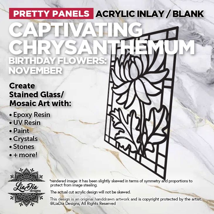 Birthday Flowers - November - Captivating Chrysanthemum - 7" Black Acrylic Silhouette for Glass Paints or Resin Art