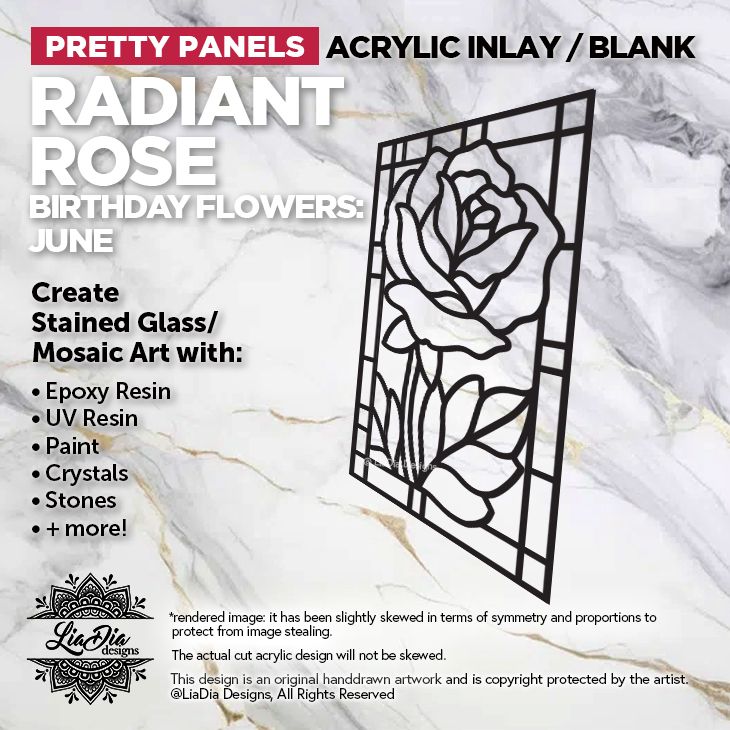 Birthday Flowers - June - Radiant Rose - 7" Black Acrylic Silhouette for Glass Paints or Resin Art