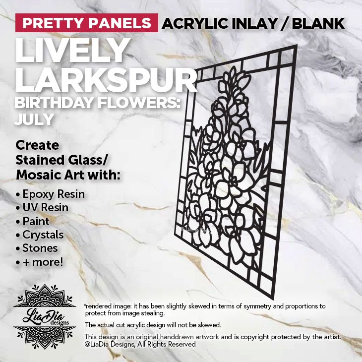 Birthday Flowers - July - Lively Larkspur (Delphinium) - 7" Black Acrylic Silhouette for Glass Paints or Resin Art