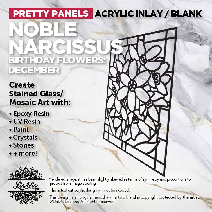 Birthday Flowers - December - Noble Narcissus - 7" Black Acrylic Silhouette for Glass Paints or Resin Art