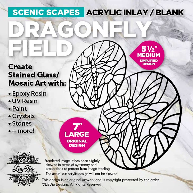 Scenic Scapes - Dragonfly Field - NEW! 2 Size Options - 7" or 5.5" Round Black Acrylic Blank - Resin or Paint Suncatcher