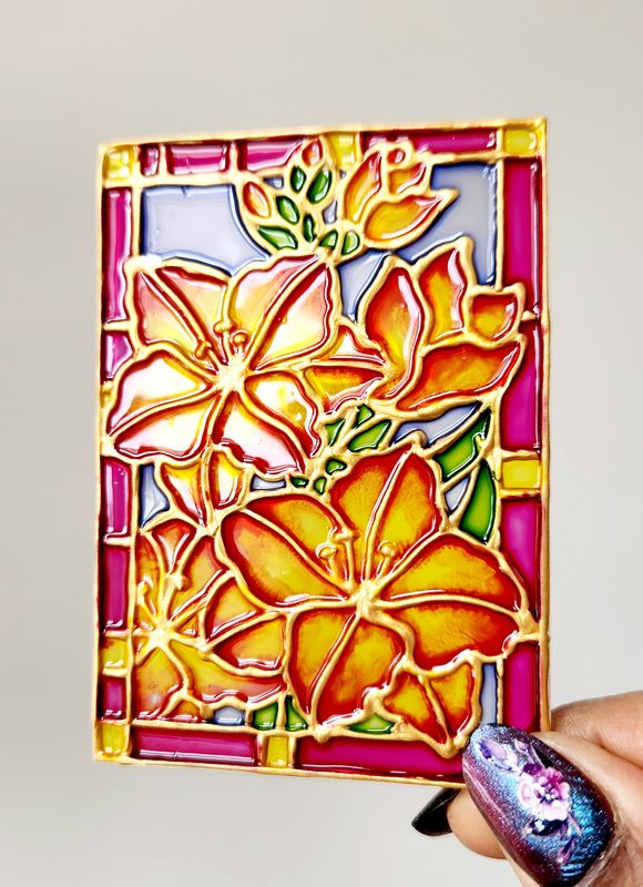 Mini Art - ACEO - Birthday Flowers Series - August's Gladiolus - Handpainted Stained Glass Style Painting