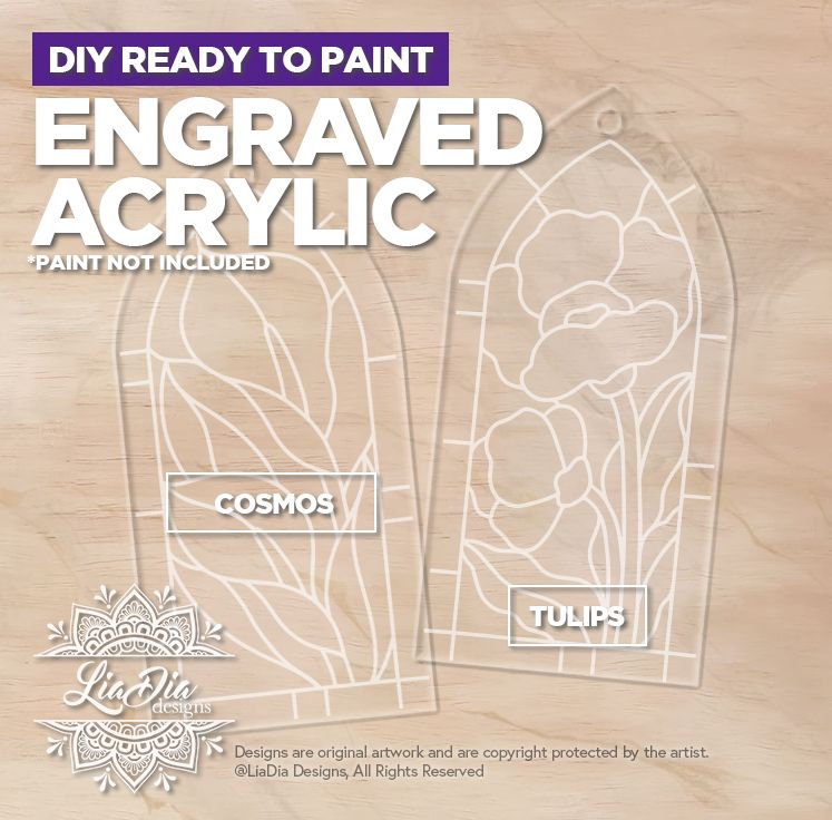 Engraved Acrylic - Peace Lily &amp; Poppy - Stained Glass Style Suncatchers *Paint not included
