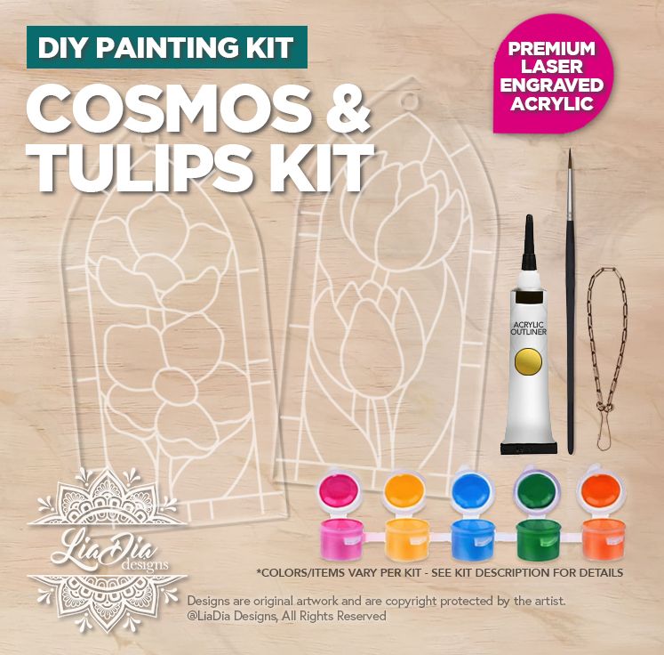 DIY Painting Kit - Cosmos &amp; Tulips - Stained Glass Style Suncatchers
