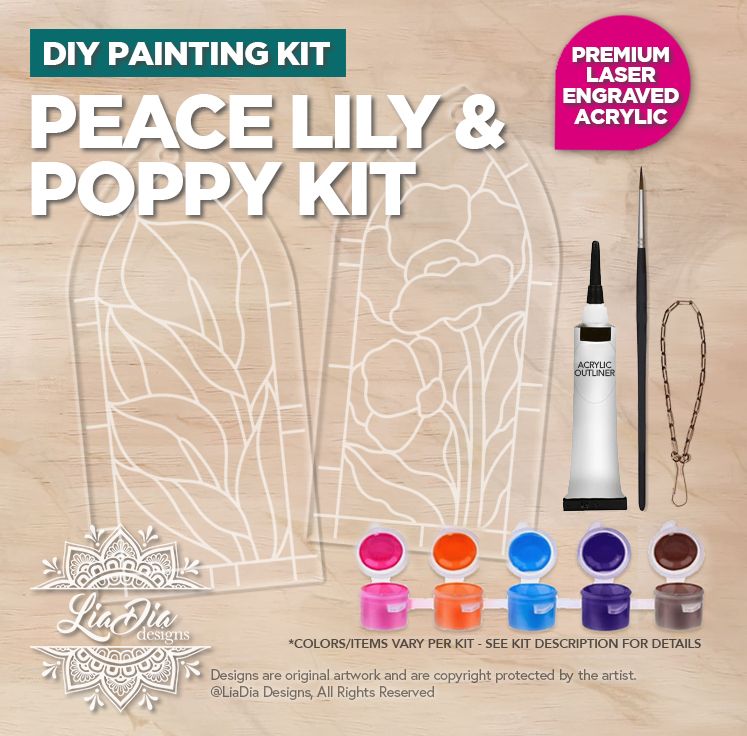 DIY Painting Kit - Peace Lily &amp; Poppy - Stained Glass Style Suncatchers
