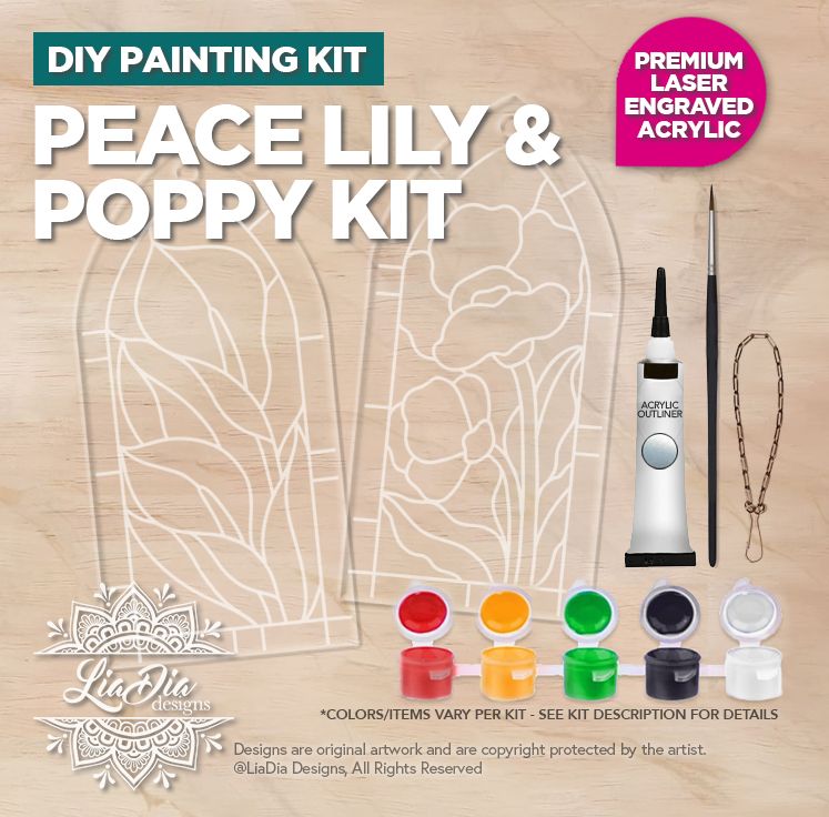 DIY Painting Kit - Peace Lily &amp; Poppy - Stained Glass Style Suncatchers