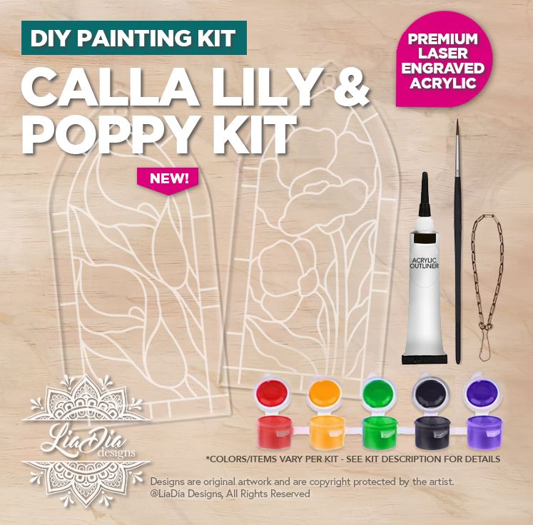 DIY Painting Kit - Calla Lily &amp; Poppy - Stained Glass Style Suncatchers