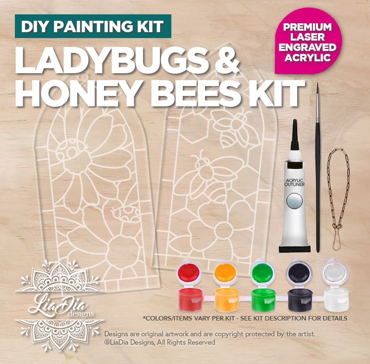 DIY Painting Kit - Ladybugs &amp; Honey Bees - Stained Glass Style Suncatchers