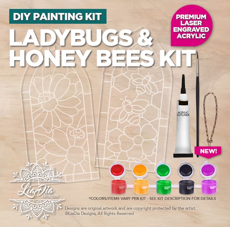 DIY Painting Kit - Ladybugs &amp; Honey Bees - Stained Glass Style Suncatchers