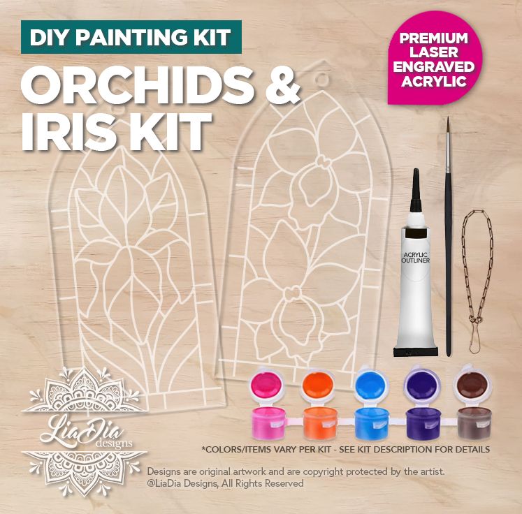 DIY Painting Kit - Orchids &amp; Iris - Stained Glass Style Suncatchers