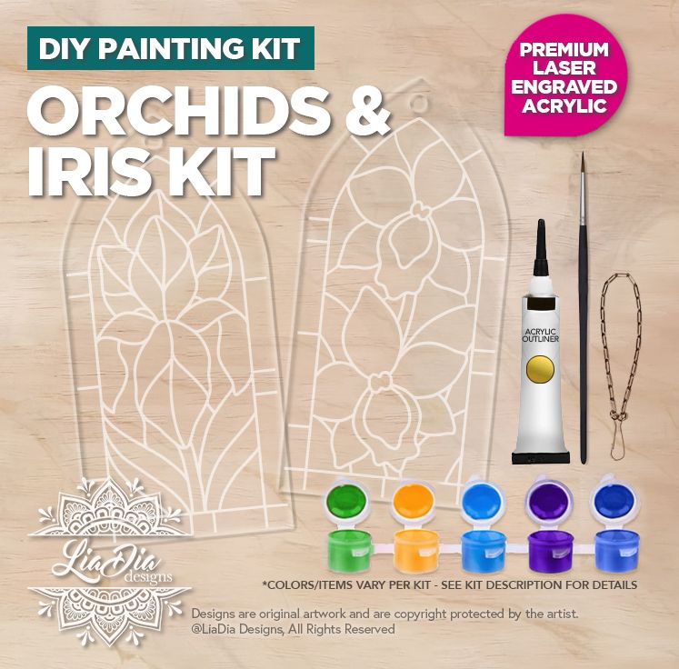 DIY Painting Kit - Orchids &amp; Iris - Stained Glass Style Suncatchers
