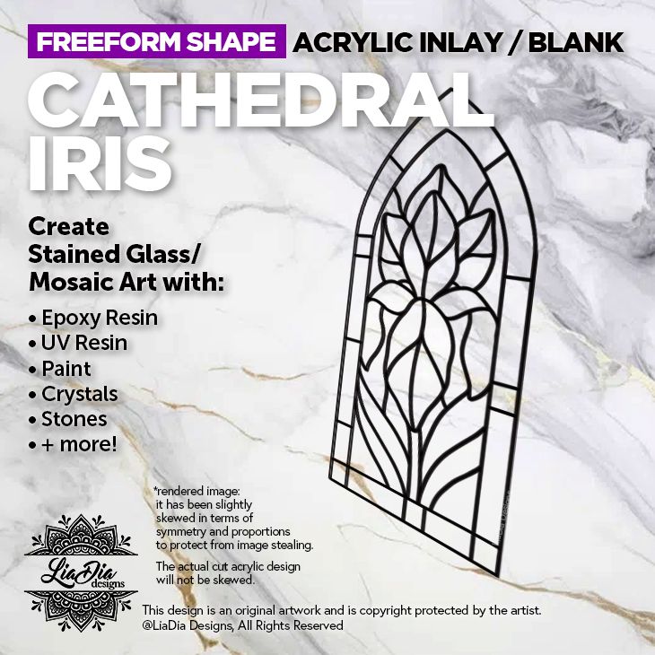 Scenic Scapes - Cathedral Iris- Inlay/ Silhouette  - 6.5"x3" Black Acrylic Blank