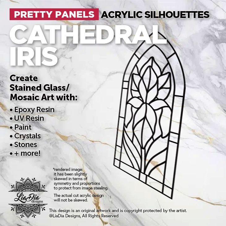 Scenic Scapes - Cathedral Iris- Inlay/ Silhouette  - 6.5"x3" Black Acrylic Blank