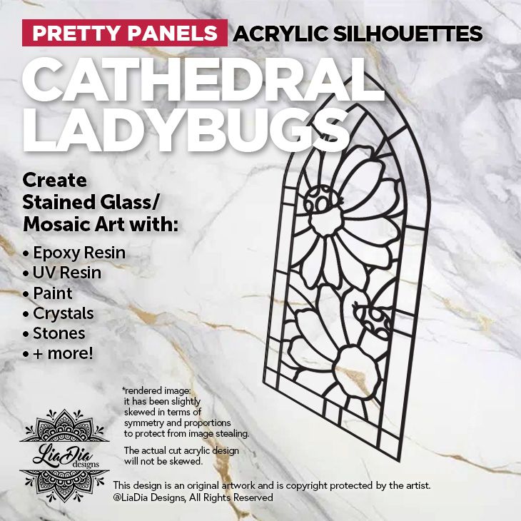 Scenic Scapes - Cathedral Ladybugs - Inlay/ Silhouette  - 6.5"x3" Black Acrylic Blank