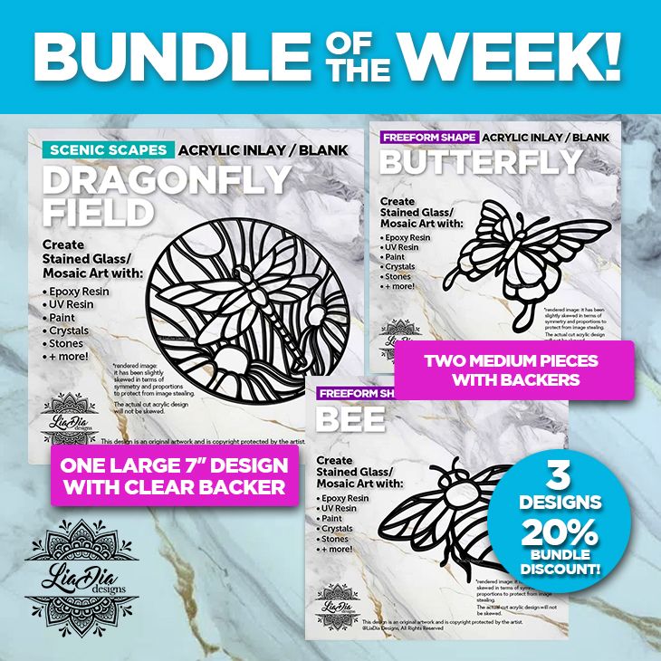 Bundle of the Week! Dragonfly Field, Butterfly, Bee - Over 20% off!  Ready to Paint or Resin - Clear Backers Attached