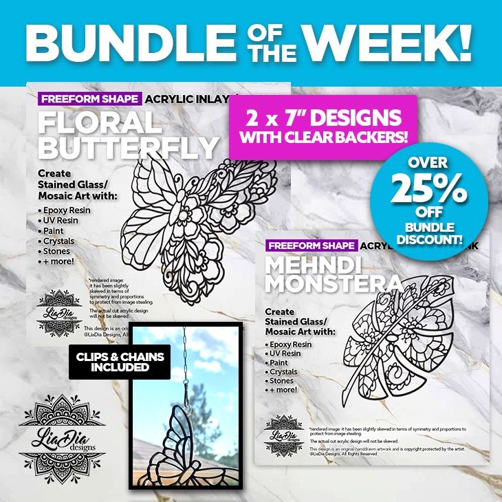 Bundle of the Week!  Floral Butterfly and Mehndi Monstera - Over 25% off!  Ready to Paint or Resin - Clear Backers Attached