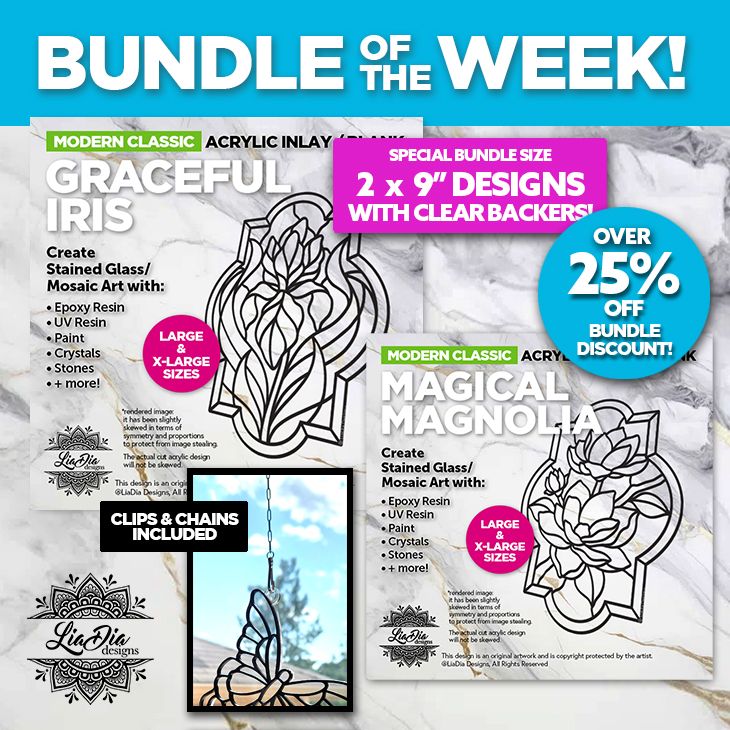 Bundle of the Week! Graceful Iris and Magical Magnolia - Special 9" Size - Over 25% off! Ready to Paint or Resin - Clear Backers Attached
