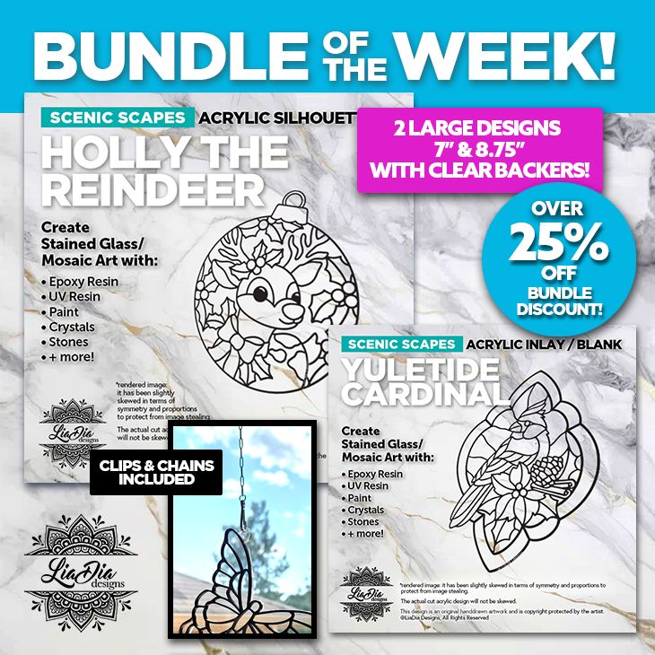 Bundle of the Week! Cathedrals - Holly the Reindeer and Yuletide Cardinal - Over 25% off! Ready to Paint or Resin - Clear Backers Attached