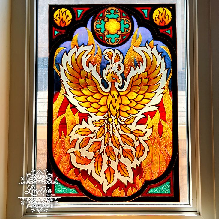 Handpainted Stained Glass  - Rising Phoenix