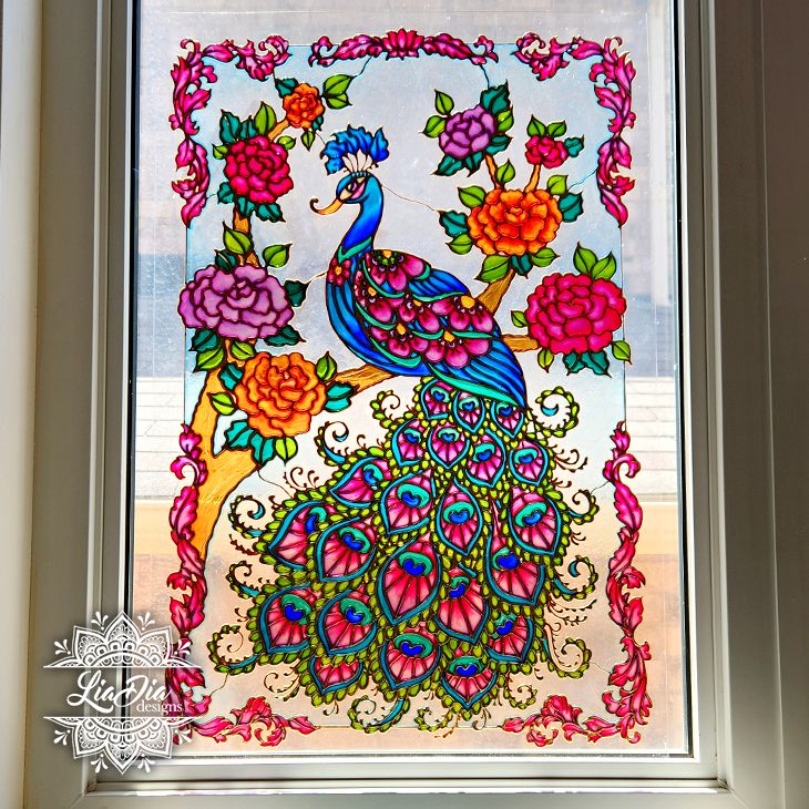 Handpainted Stained Glass  - Jewelled Peacock