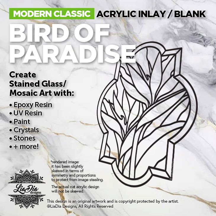 Modern Classic - Bird of Paradise - Stained Glass Silhouette - 2 sizes - Large 11" or X-Large 14.25" - Black Acrylic Template