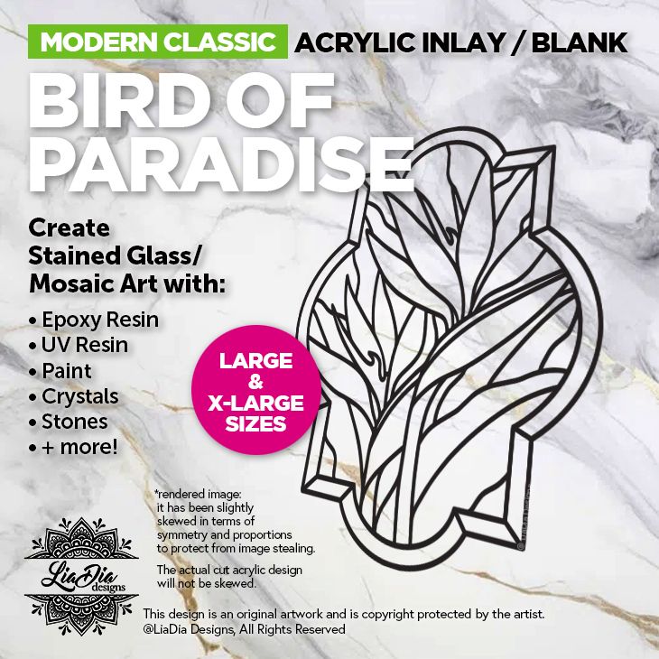 Modern Classic - Bird of Paradise - Stained Glass Silhouette - 2 sizes - Large 11" or X-Large 14.25" - Black Acrylic Template