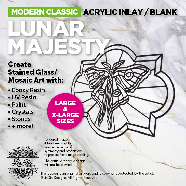 Modern Classic - Lunar Majesty - Stained Glass Silhouette - 2 sizes - Large 11" or X-Large 14.25" - Black Acrylic Template