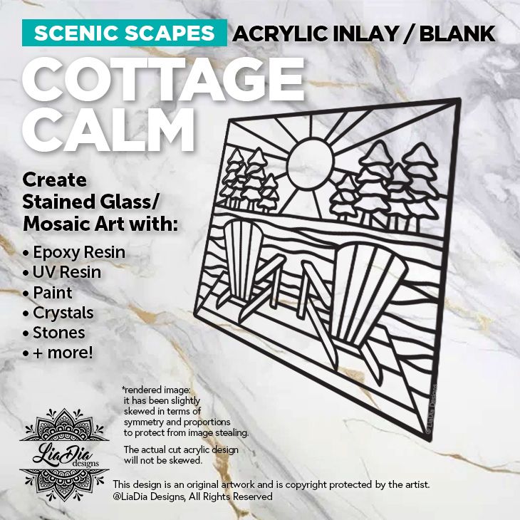 Scenic Scapes - Cottage Calm - Stained Glass Silhouette  - 9" x 8.7" Black Acrylic Blank