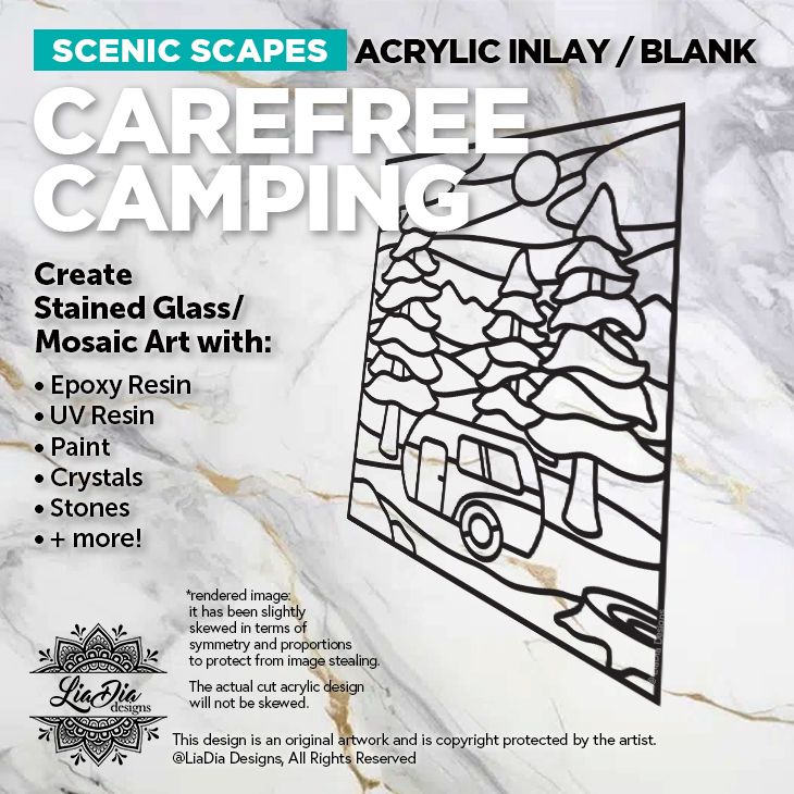Scenic Scapes - Carefree Camping - Stained Glass Silhouette  - 9" x 7.25" Black Acrylic Blank