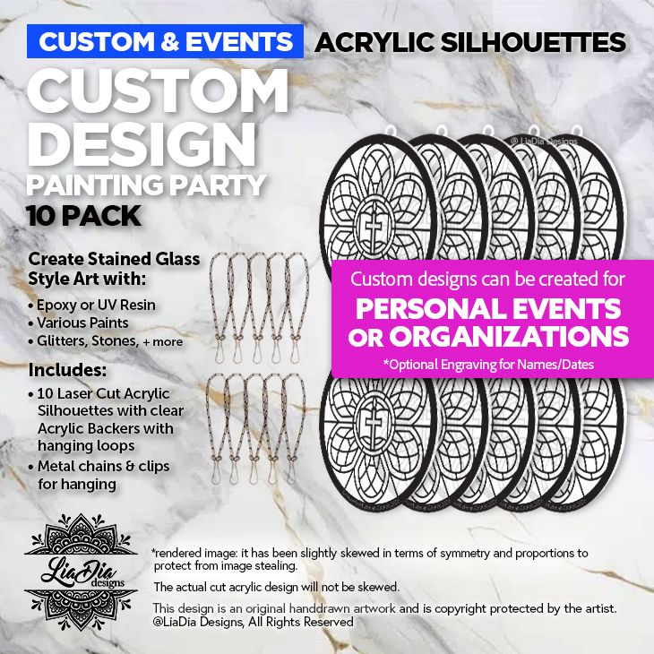 Party Pack - Custom Design - Stained Glass Acrylic Silhouettes with Clear Backers - Special Size 5.75" - Free Shipping!*