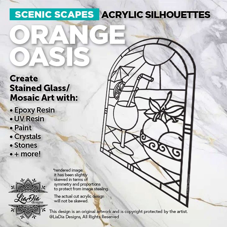 Scenic Scapes - Orange Oasis - Stained Glass Silhouette  - 9" x 8.7" Black Acrylic Blank