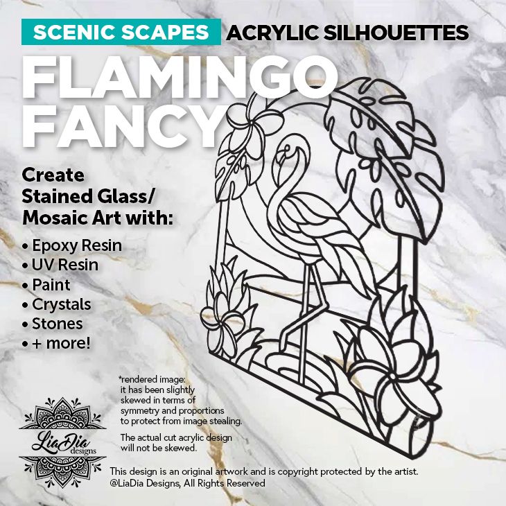Scenic Scapes - Flamingo Fancy - Stained Glass Silhouette  - 9" x 7.5" Black Acrylic Blank