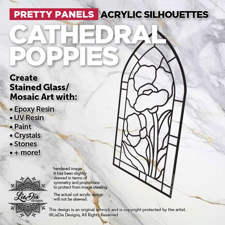 Scenic Scapes - Cathedral Poppies - Inlay/ Silhouette  - 6.5"x3" Black Acrylic Blank