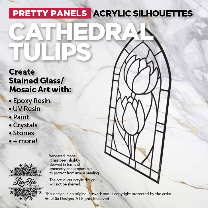 Scenic Scapes - Cathedral Tulips - Inlay/ Silhouette  - 6.5"x3" Black Acrylic Blank