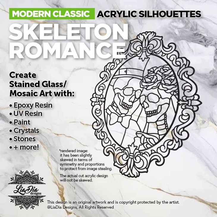 Modern Classic - Skeleton Romance - Stained Glass Silhouette - 3 size options - Black Acrylic Template