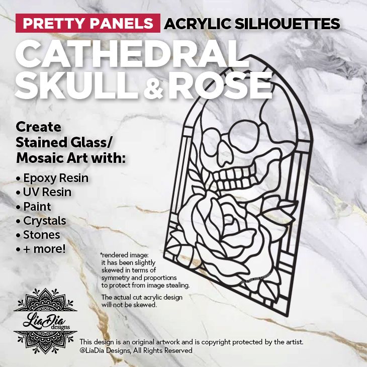 Scenic Scapes - Cathedral Skull &amp; Rose - Inlay/ Silhouette  - 6.5"x4" Black Acrylic Blank