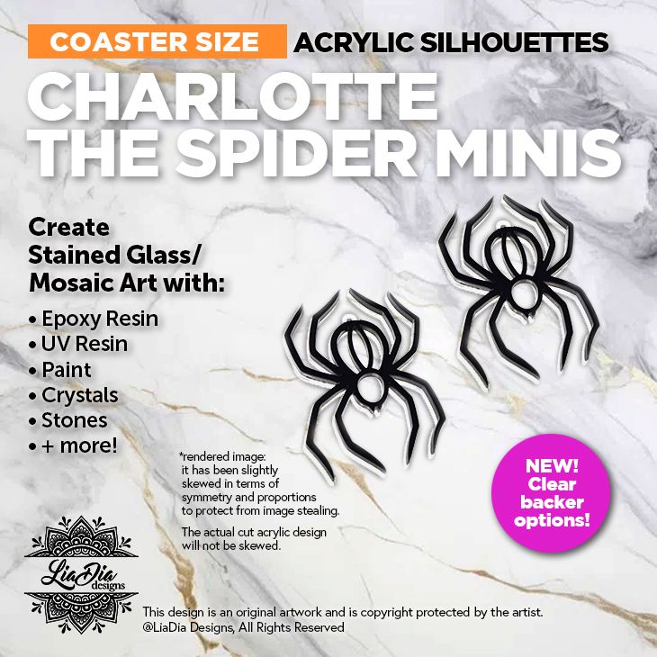 Coaster Minis - Charlotte the Spider - Inlay / Silhouette Black Acrylic Blank - 2 pieces