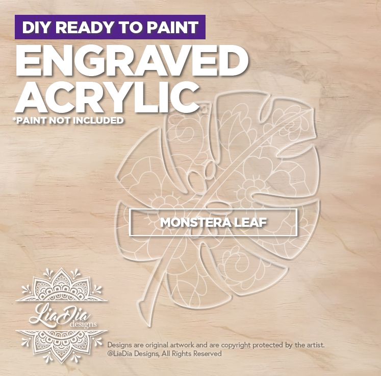 Engraved Acrylic - Mehndi Monstera - Stained Glass Painting Suncatcher Template *Paint not included