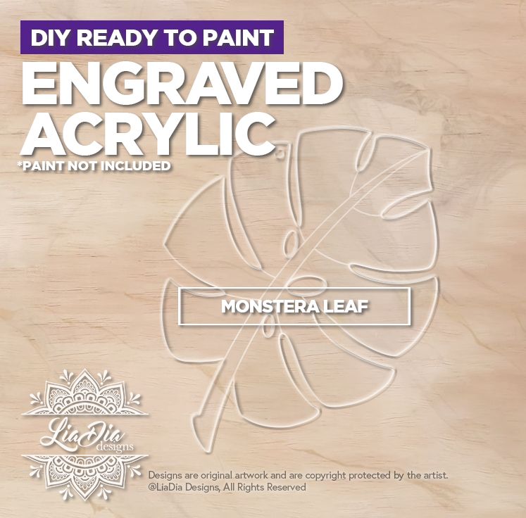 Engraved Acrylic - Monstera Leaf - Stained Glass Painting Suncatcher Template *Paint not included