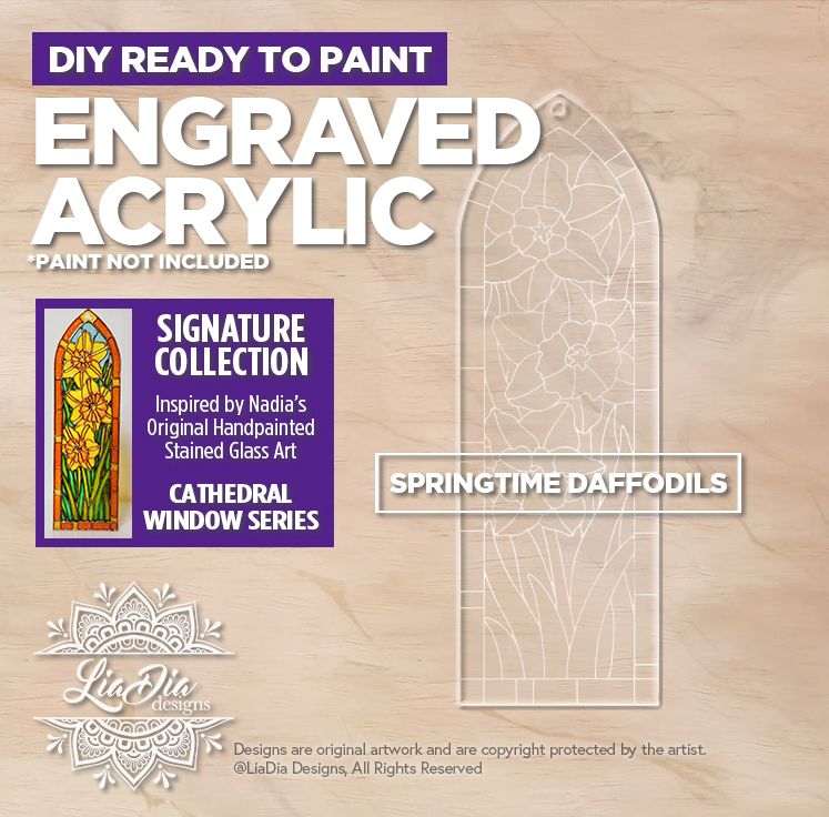 Engraved Acrylic - Springtime Daffodils - Stained Glass Painting Template - Signature Collection *Paint not included