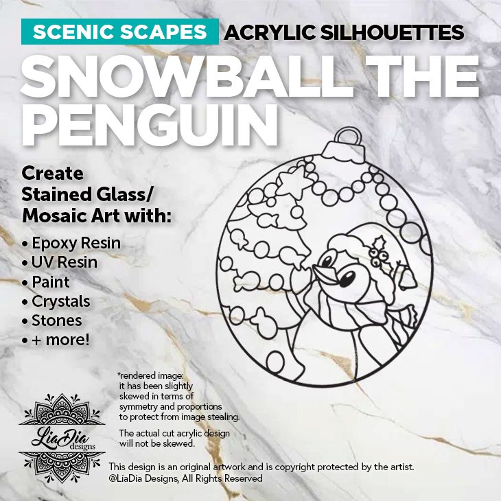 Scenic Scapes - Snowball the Penguin - 2 Size Options - 7" or 5.5" Round Black Acrylic Blank - Resin or Paint Suncatcher