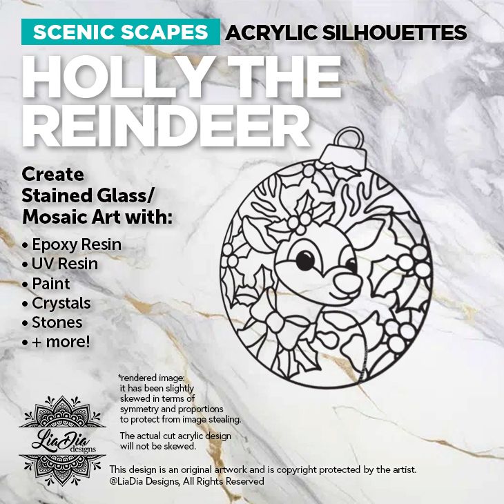 Scenic Scapes - Holly the Reindeer - 2 Size Options - 7" or 5.5" Round Black Acrylic Blank - Resin or Paint Suncatcher