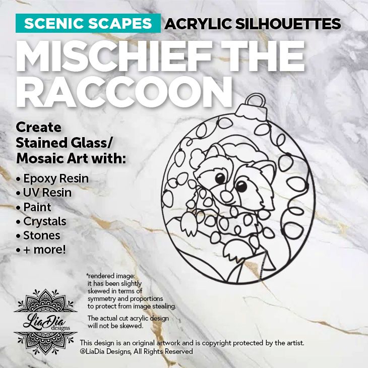 Scenic Scapes - Mischief the Raccoon - 2 Size Options - 7" or 5.5" Round Black Acrylic Blank - Resin or Paint Suncatcher